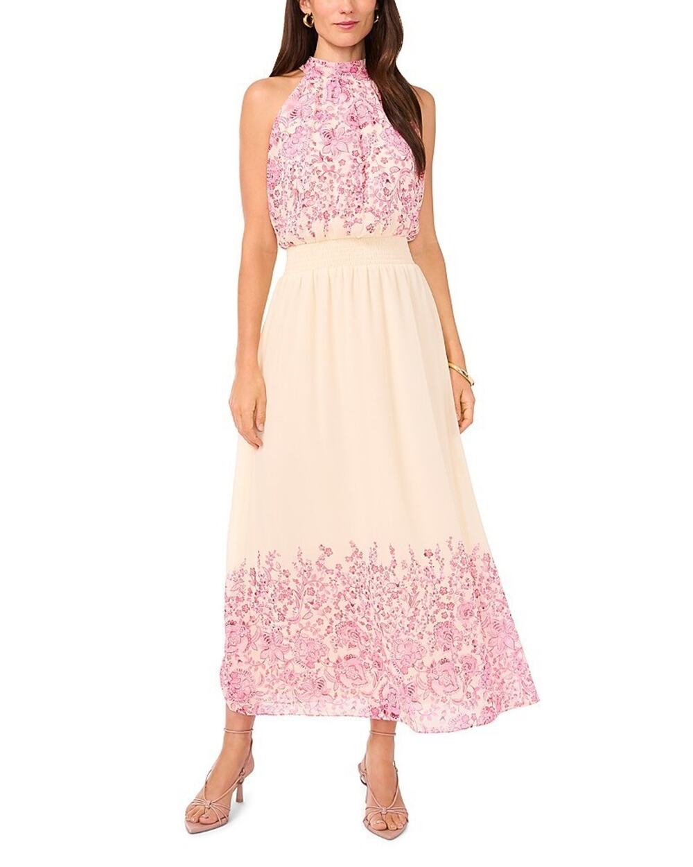 Vince Camuto Women's Floral-Print Halter-Neck Maxi Dress Beige Size XL 3426
